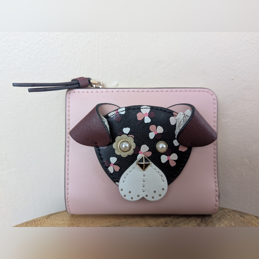 NWT! Kate Spade Small L-zip Bifold Wallet, Floral Pup, Cherrywood (ONE SIZE) - Picture 2 of 13